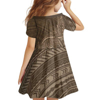 Brown Polynesia Plumeria Tattoo Family Matching Off Shoulder Maxi Dress and Hawaiian Shirt