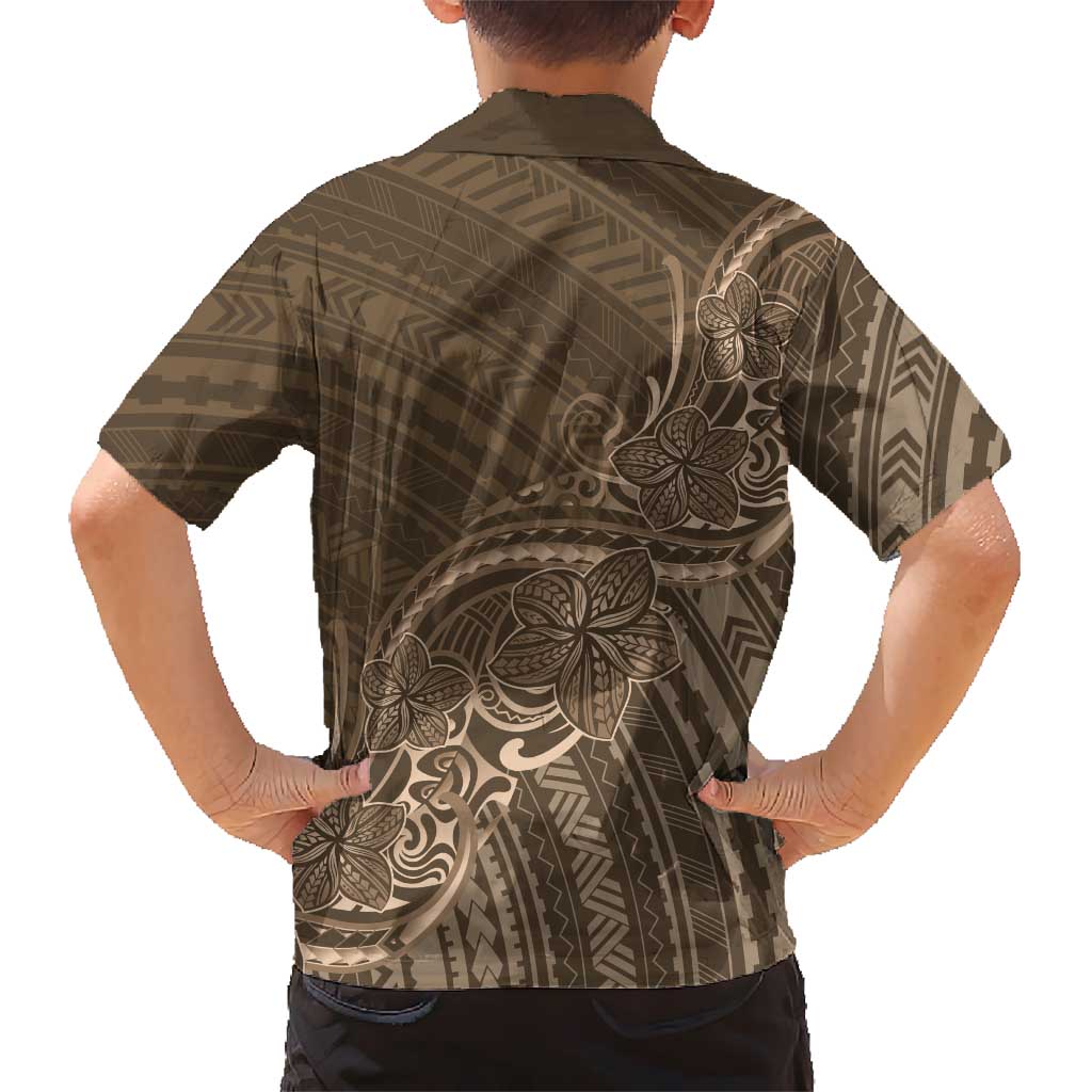 Brown Polynesia Plumeria Tattoo Family Matching Puletasi and Hawaiian Shirt