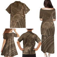 Brown Polynesia Plumeria Tattoo Family Matching Puletasi and Hawaiian Shirt