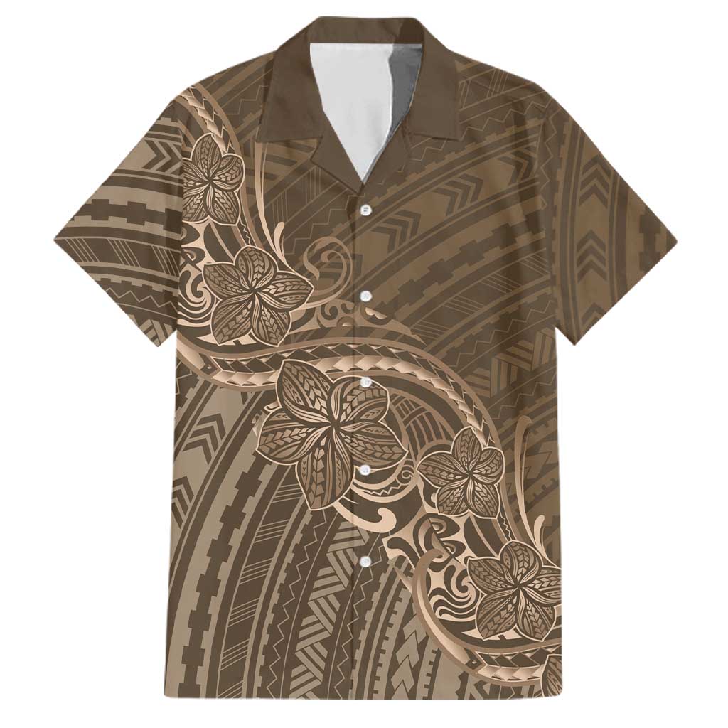 Brown Polynesia Plumeria Tattoo Family Matching Puletasi and Hawaiian Shirt