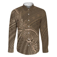 Brown Polynesia Plumeria Tattoo Family Matching Short Sleeve Bodycon Dress and Hawaiian Shirt