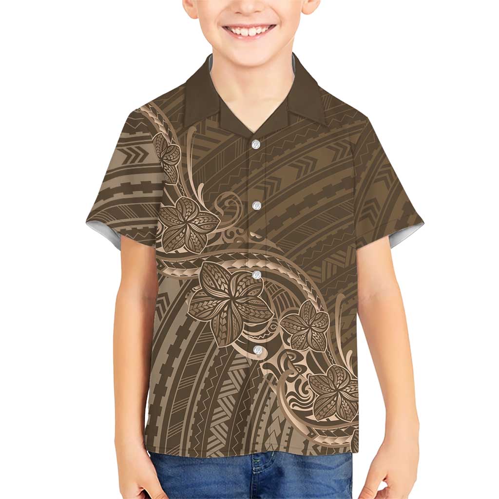 Brown Polynesia Plumeria Tattoo Family Matching Summer Maxi Dress and Hawaiian Shirt
