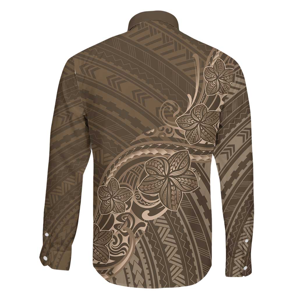 Brown Polynesia Plumeria Tattoo Family Matching Tank Maxi Dress and Hawaiian Shirt