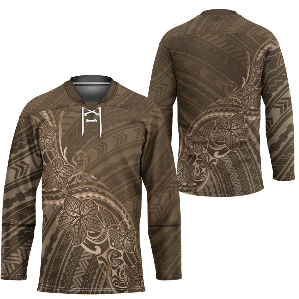 Brown Polynesia Plumeria Tattoo Hockey Jersey