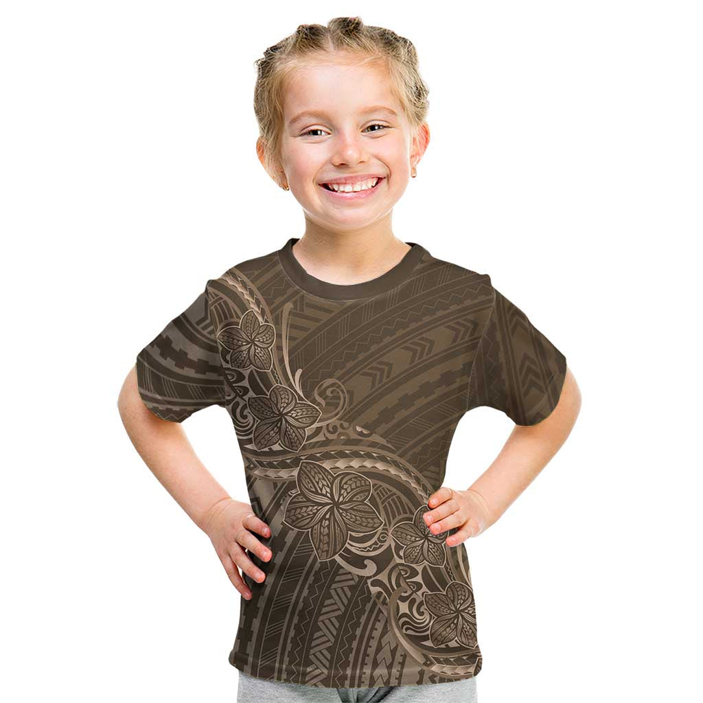 Brown Polynesia Plumeria Tattoo Kid T Shirt