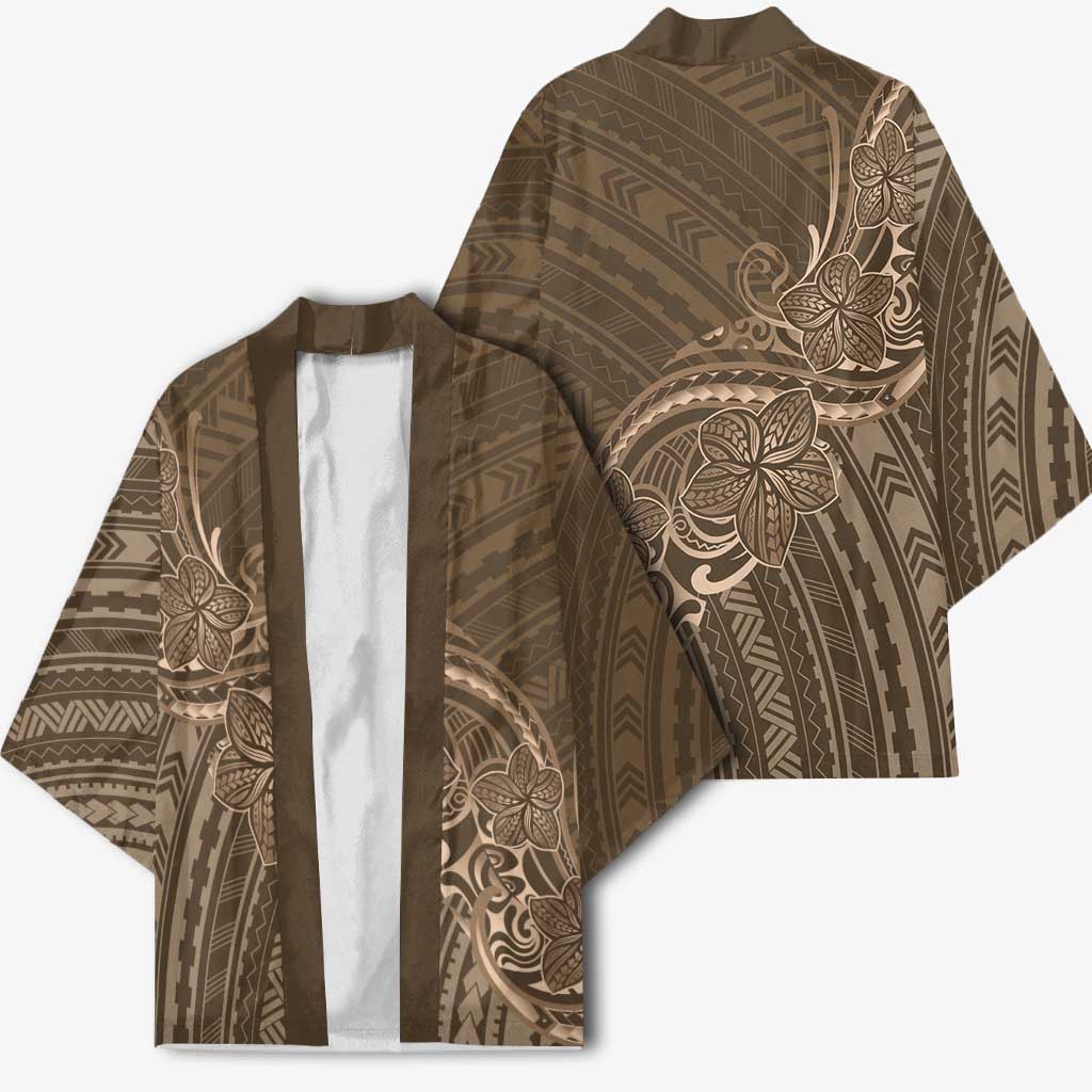 Brown Polynesia Plumeria Tattoo Kimono