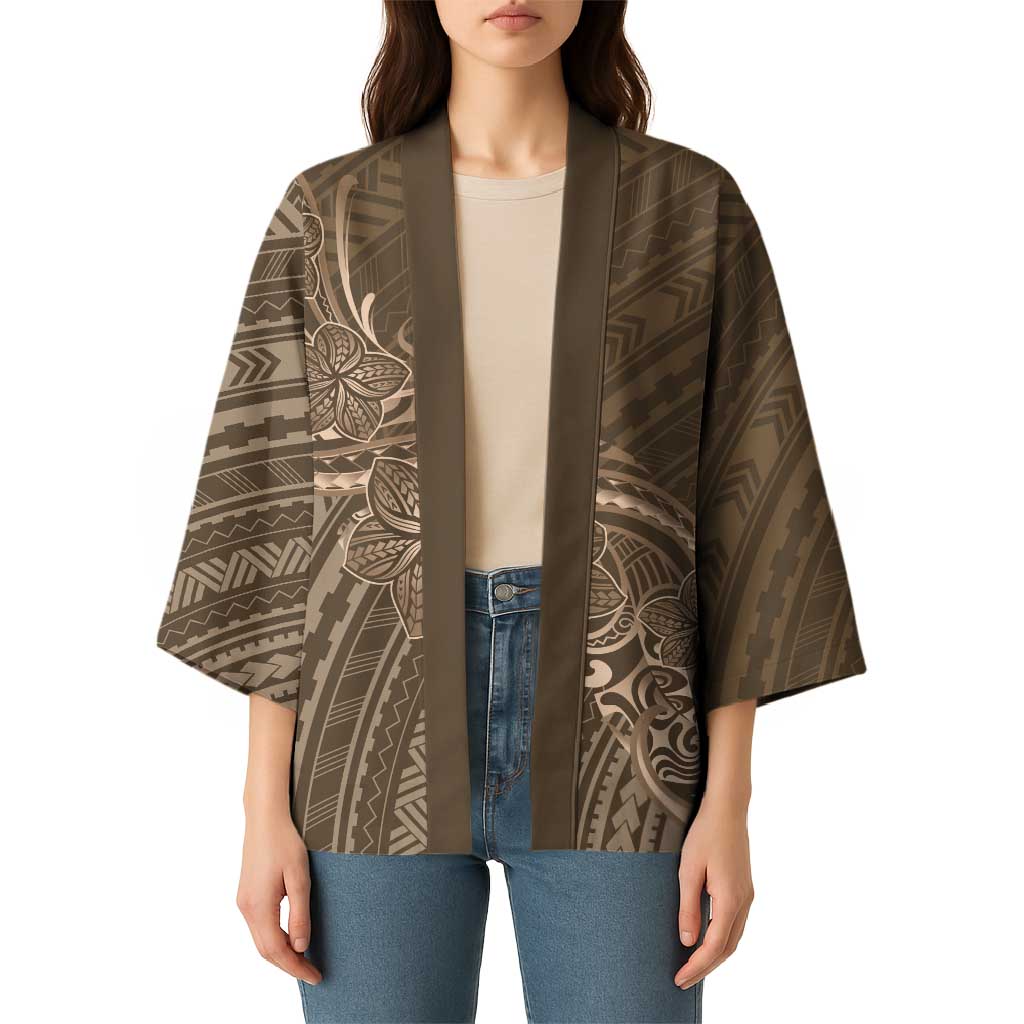 Brown Polynesia Plumeria Tattoo Kimono