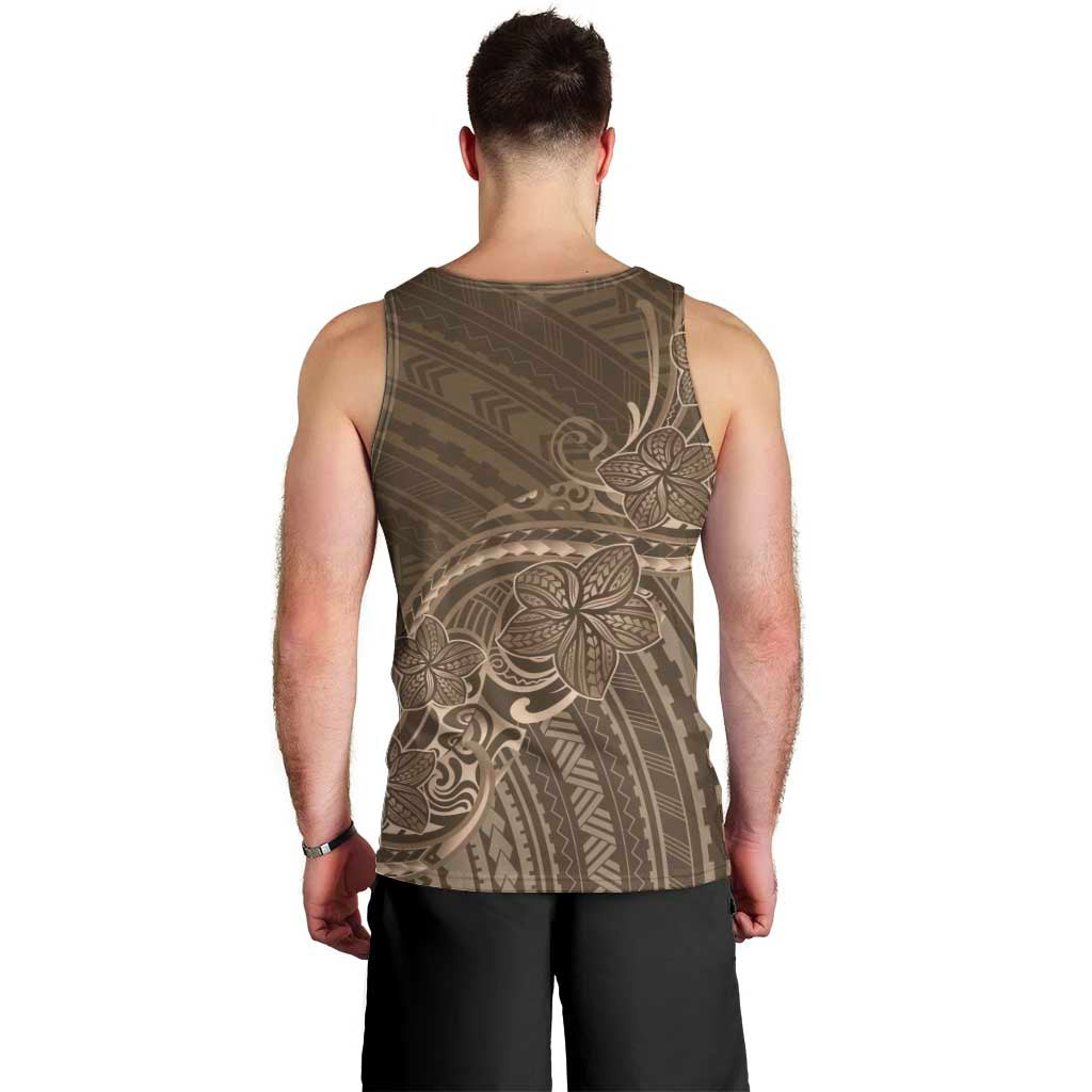 Brown Polynesia Plumeria Tattoo Men Tank Top