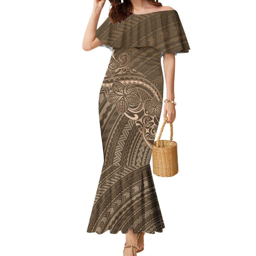 Brown Polynesia Plumeria Tattoo Mermaid Dress LT14 Women Brown - Polynesian Pride