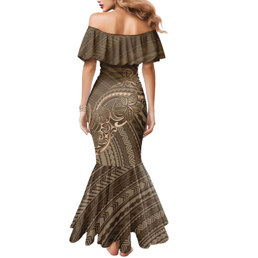 Brown Polynesia Plumeria Tattoo Mermaid Dress
