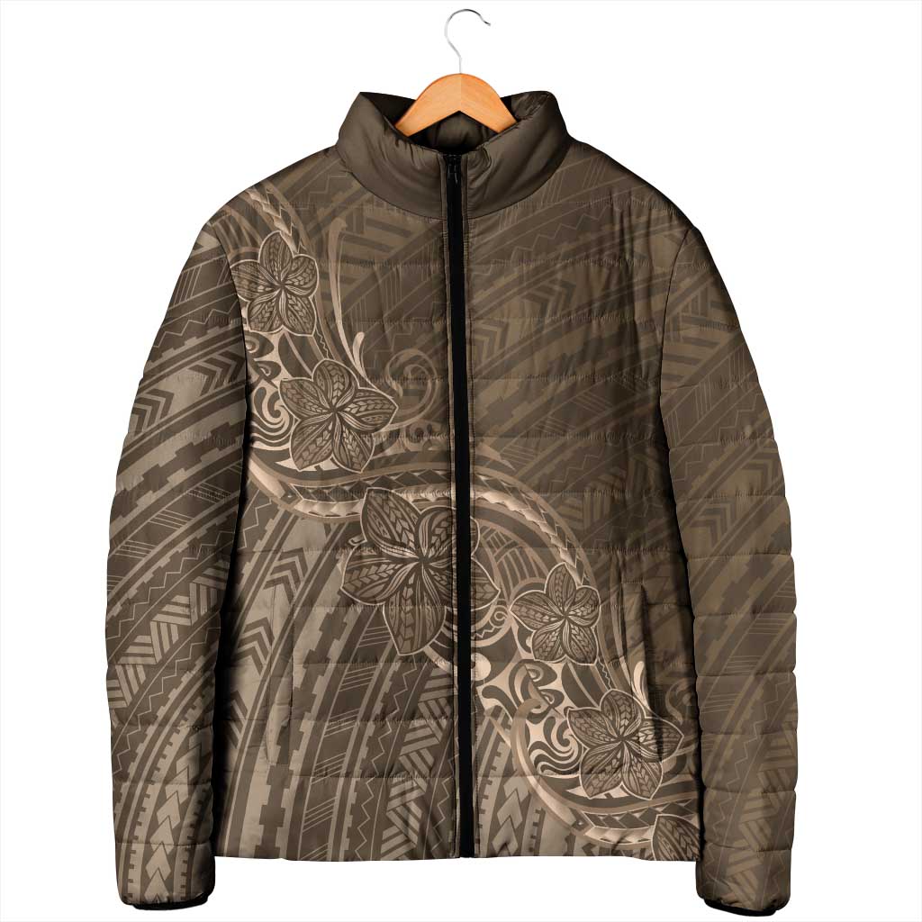 Brown Polynesia Plumeria Tattoo Padded Jacket