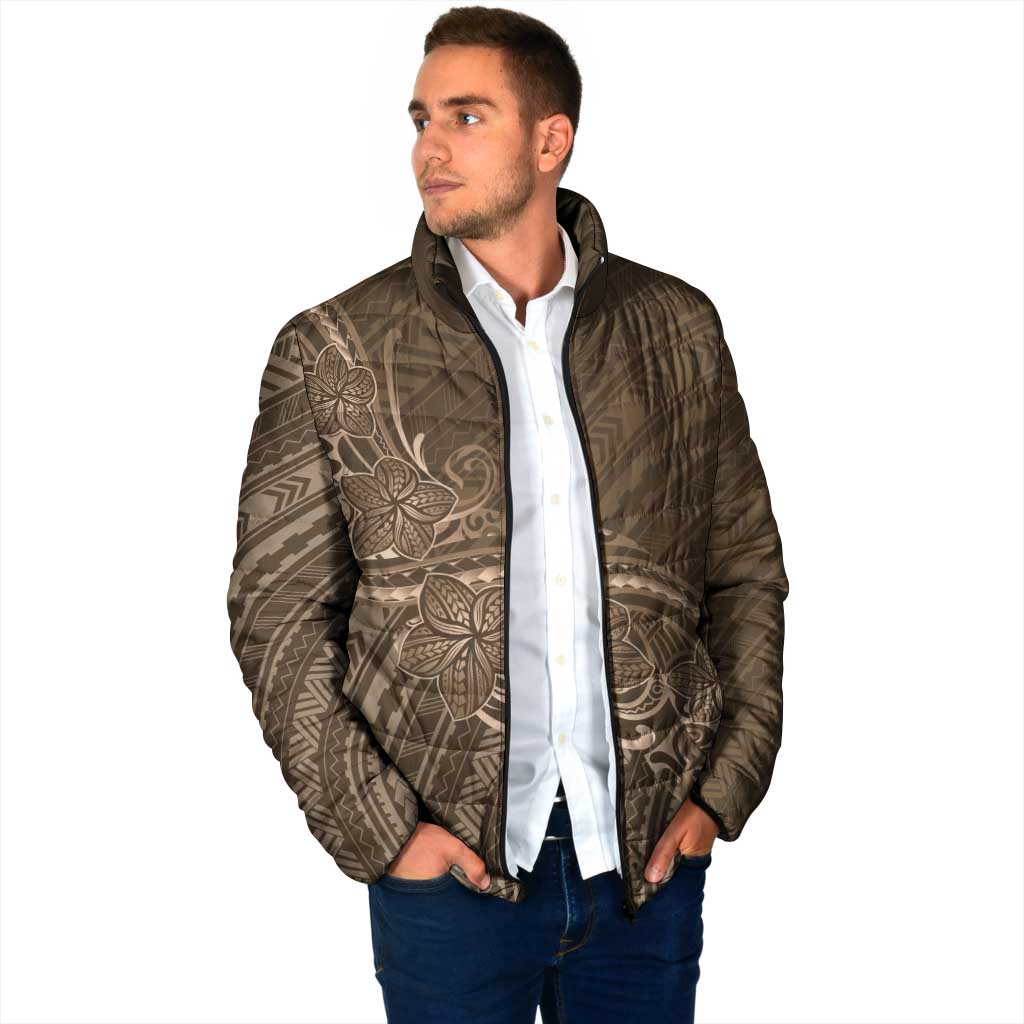 Brown Polynesia Plumeria Tattoo Padded Jacket