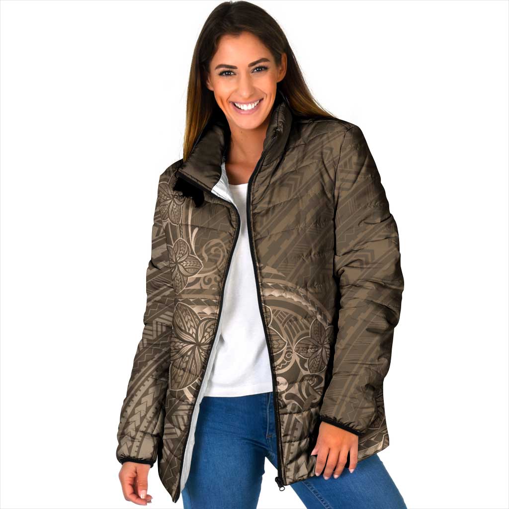Brown Polynesia Plumeria Tattoo Padded Jacket