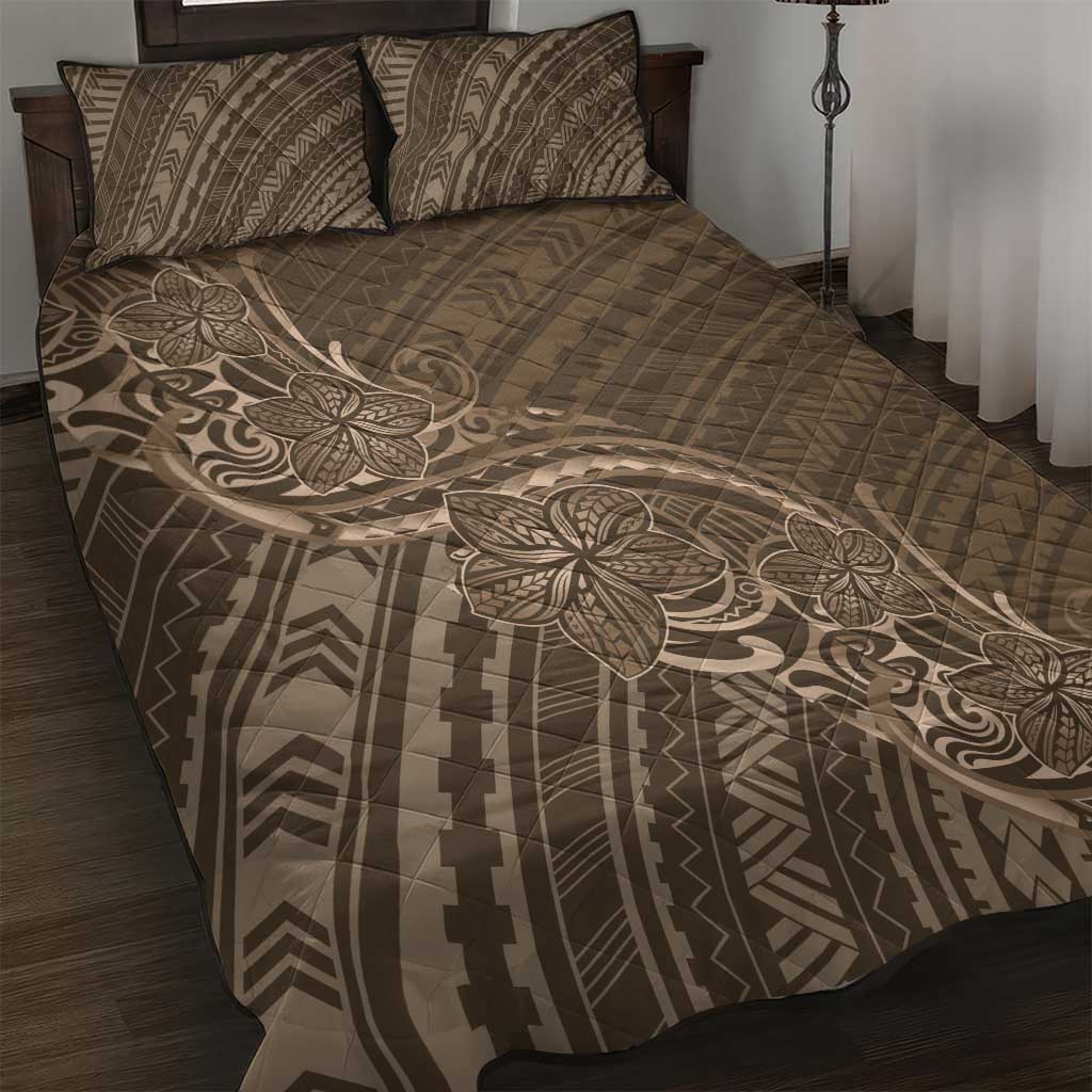 Brown Polynesia Plumeria Tattoo Quilt Bed Set
