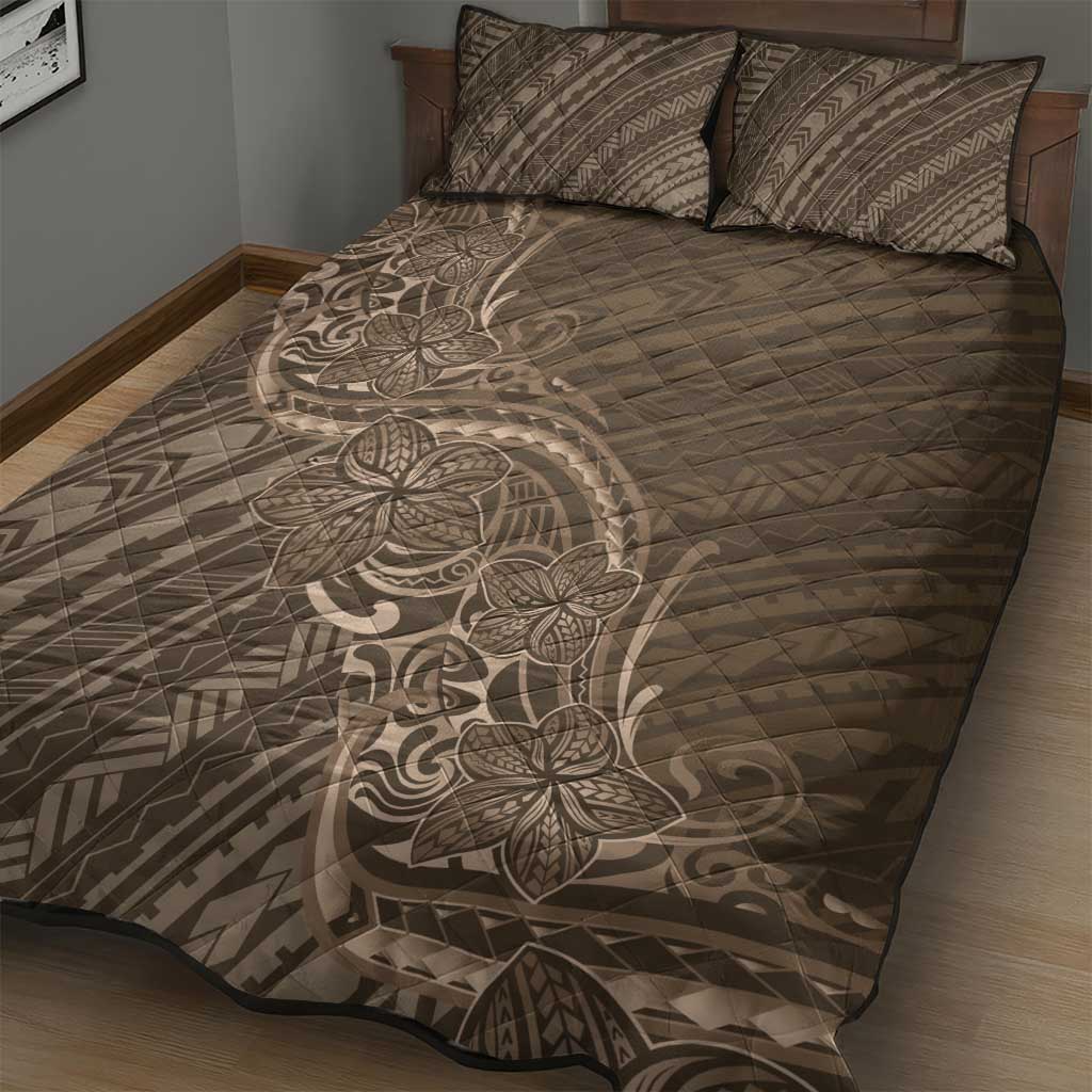 Brown Polynesia Plumeria Tattoo Quilt Bed Set