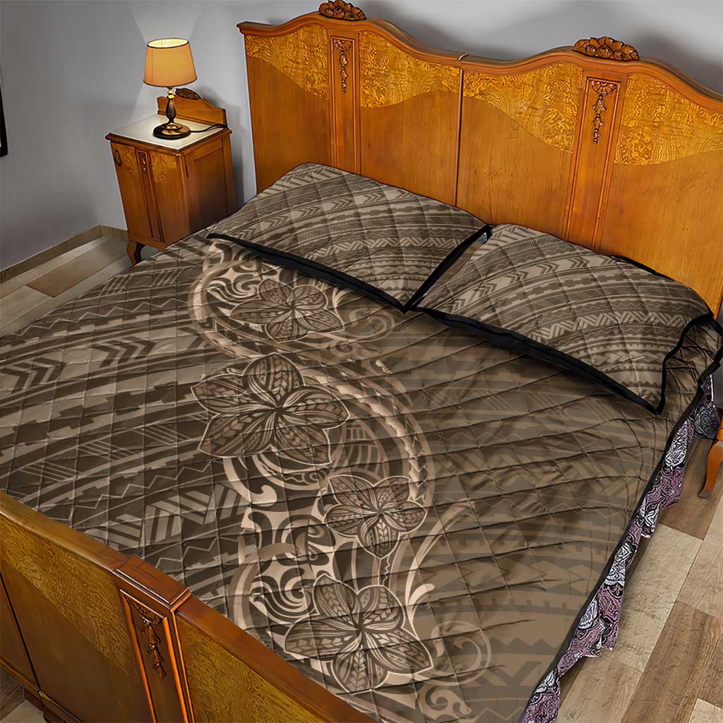 Brown Polynesia Plumeria Tattoo Quilt Bed Set