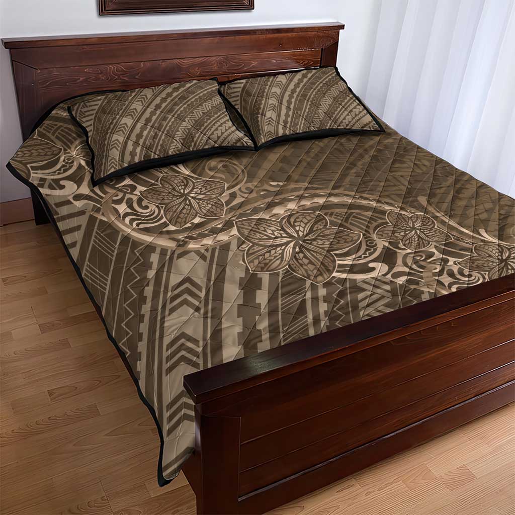 Brown Polynesia Plumeria Tattoo Quilt Bed Set