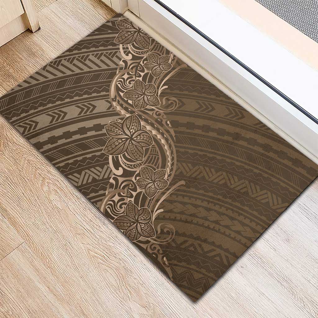 Brown Polynesia Plumeria Tattoo Rubber Doormat