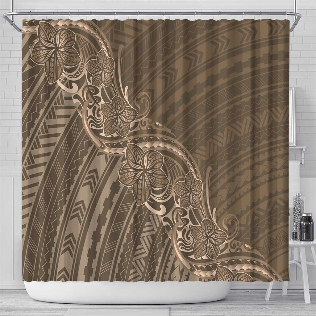 Brown Polynesia Plumeria Tattoo Shower Curtain