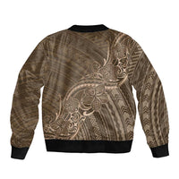 Brown Polynesia Plumeria Tattoo Sleeve Zip Bomber Jacket