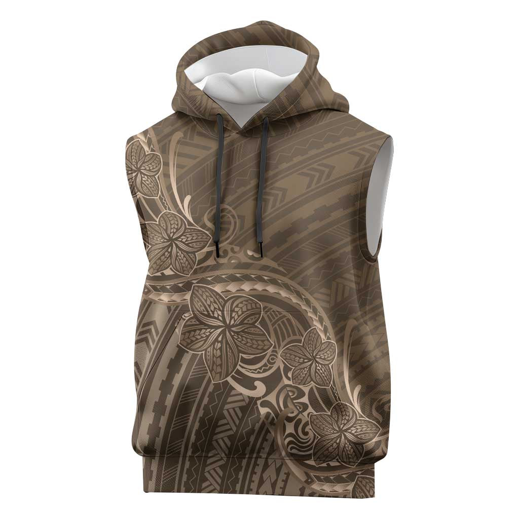 Brown Polynesia Plumeria Tattoo Sleeveless Hoodie