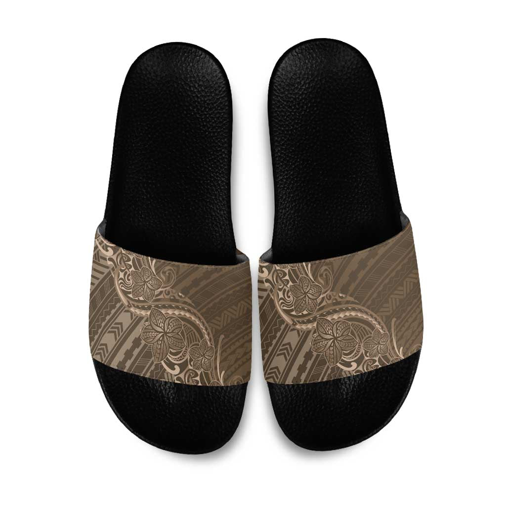 Brown Polynesia Plumeria Tattoo Slide Sandals