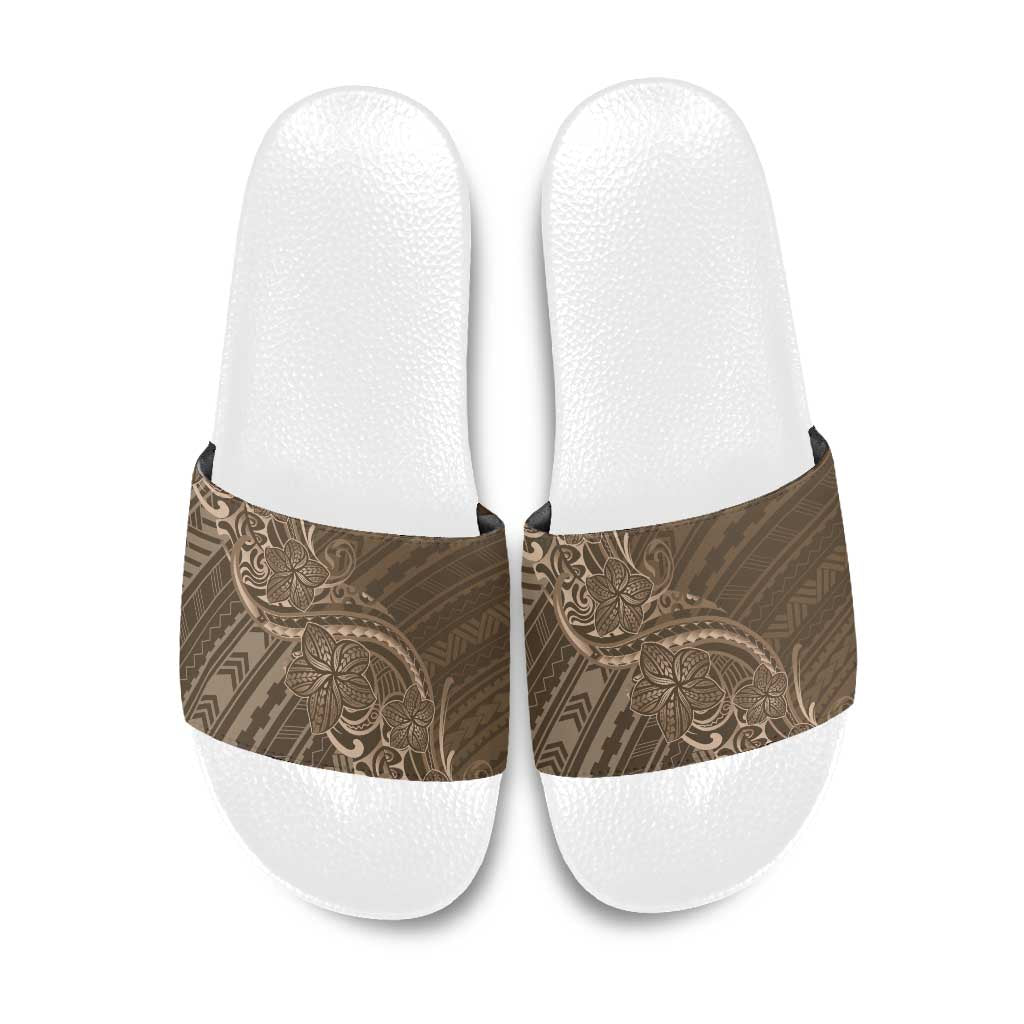 Brown Polynesia Plumeria Tattoo Slide Sandals