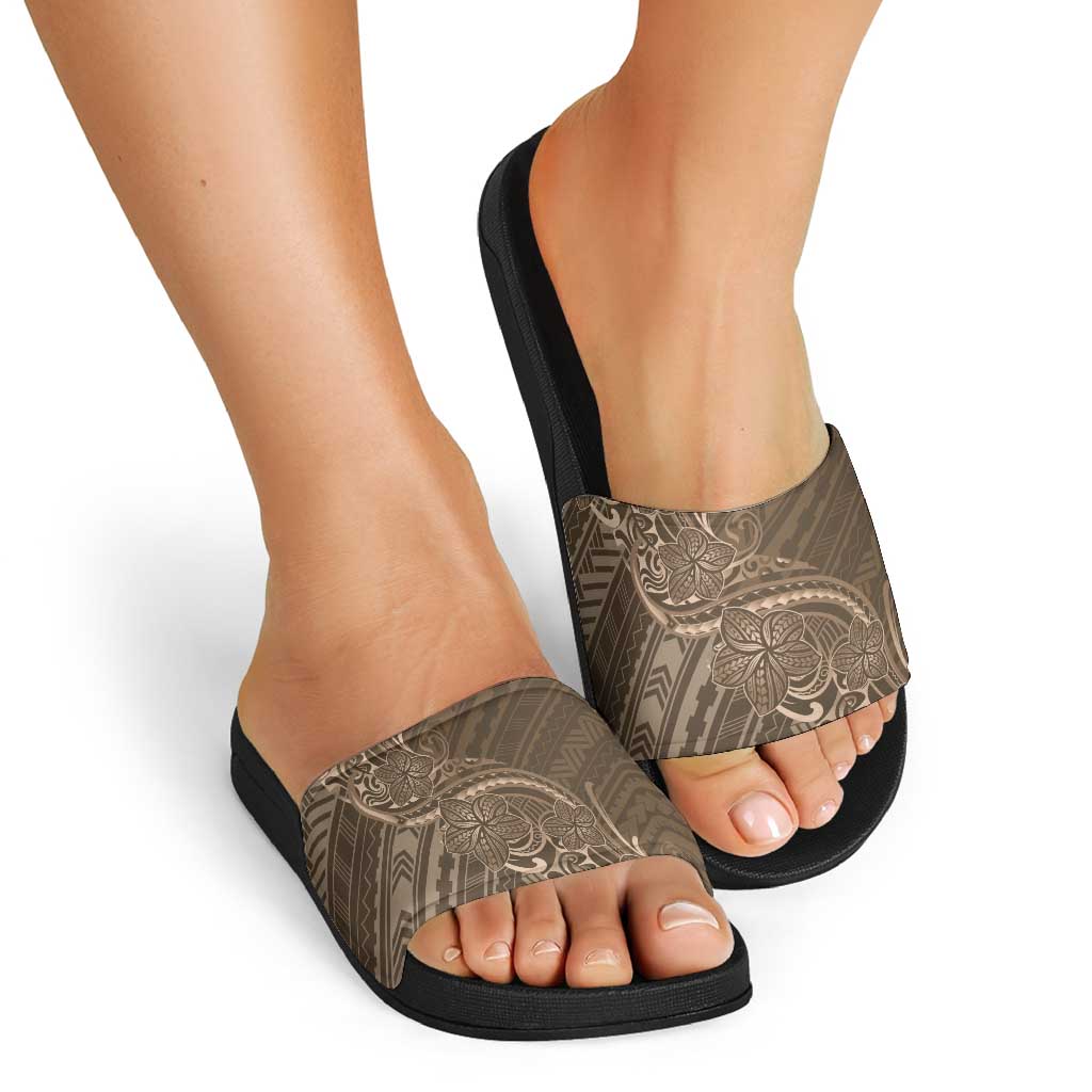 Brown Polynesia Plumeria Tattoo Slide Sandals
