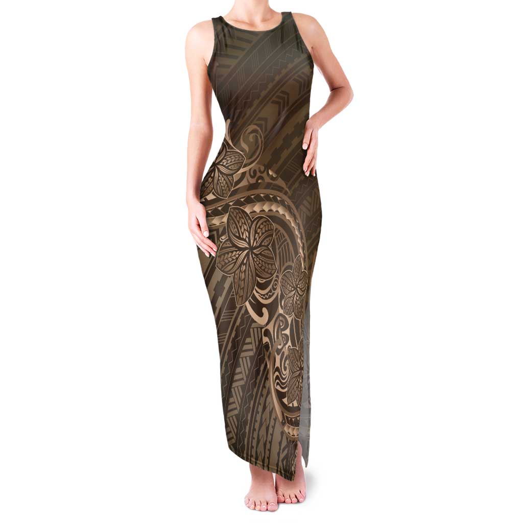 Brown Polynesia Plumeria Tattoo Tank Maxi Dress