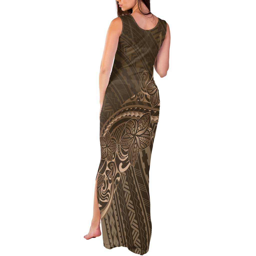 Brown Polynesia Plumeria Tattoo Tank Maxi Dress