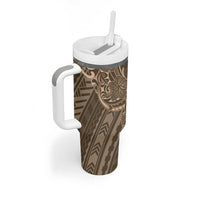 Brown Polynesia Plumeria Tattoo Tumbler With Handle