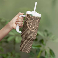 Brown Polynesia Plumeria Tattoo Tumbler With Handle