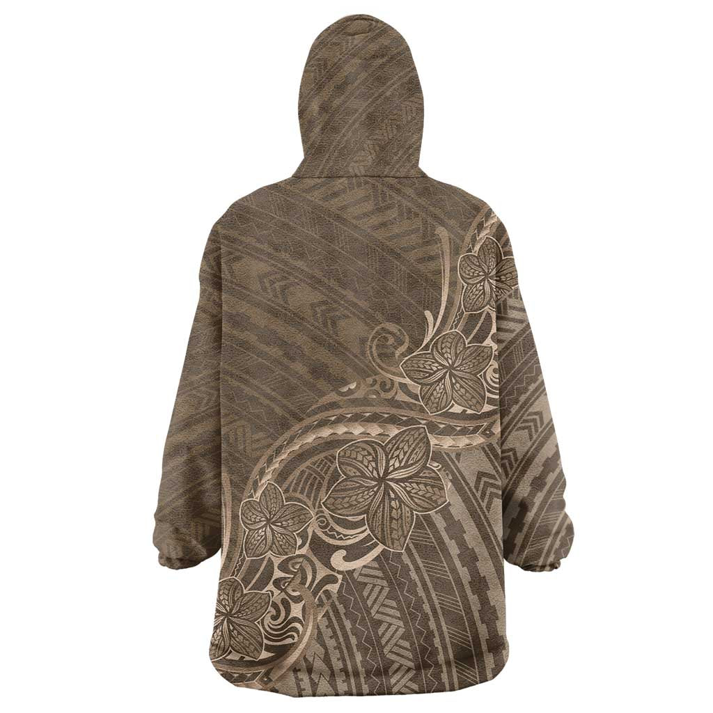 Brown Polynesia Plumeria Tattoo Wearable Blanket Hoodie