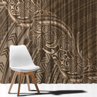 Brown Polynesia Plumeria Tattoo Window Curtain