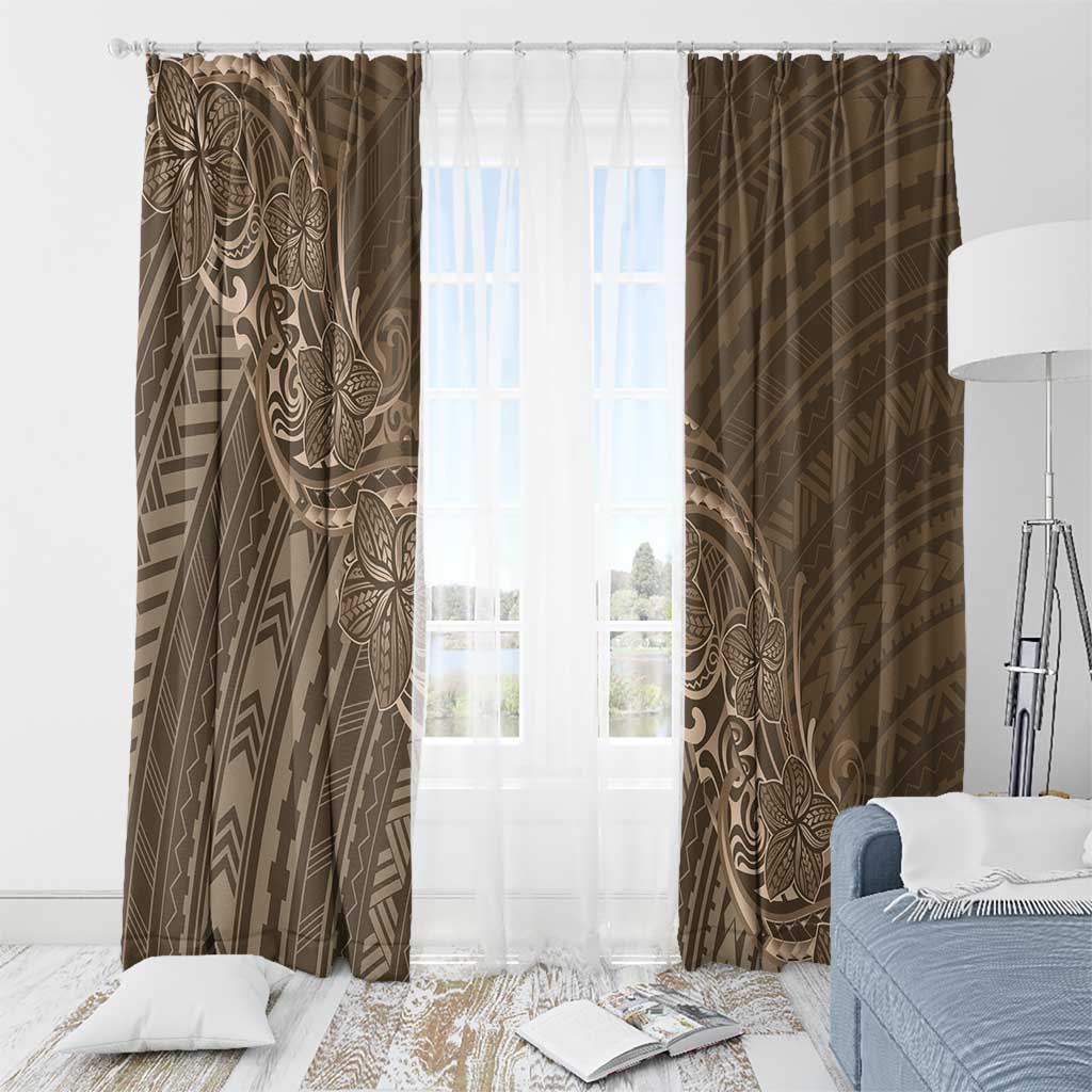 Brown Polynesia Plumeria Tattoo Window Curtain