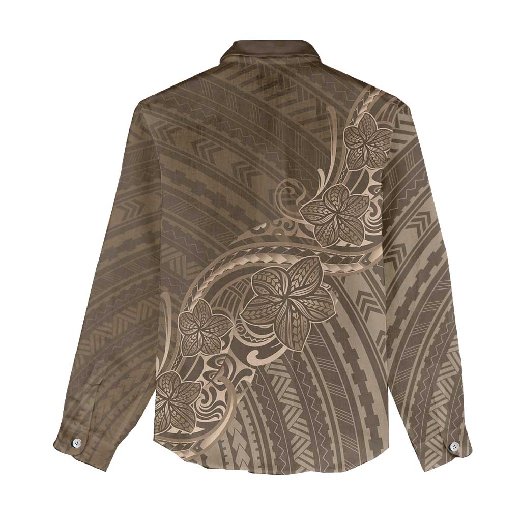 Brown Polynesia Plumeria Tattoo Women Casual Shirt