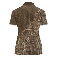 Brown Polynesia Plumeria Tattoo Women Polo Shirt
