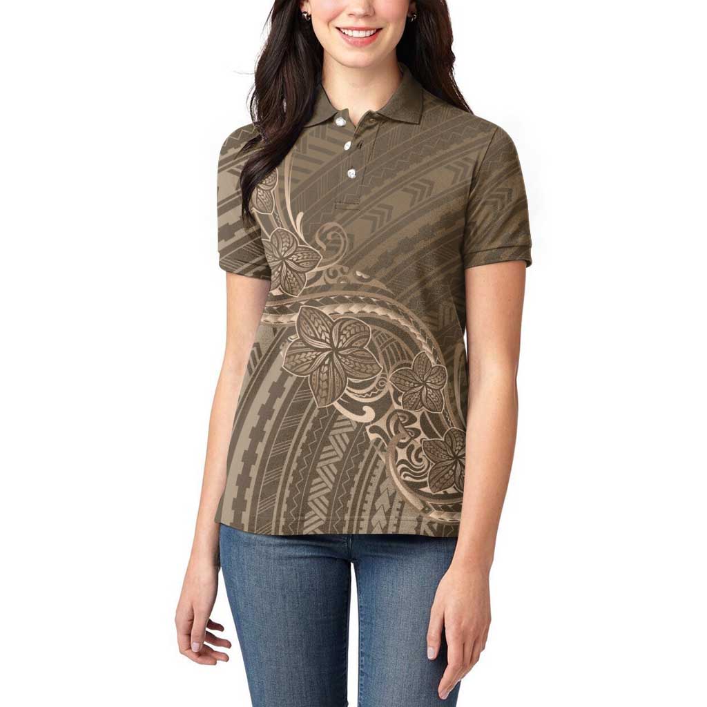 Brown Polynesia Plumeria Tattoo Women Polo Shirt