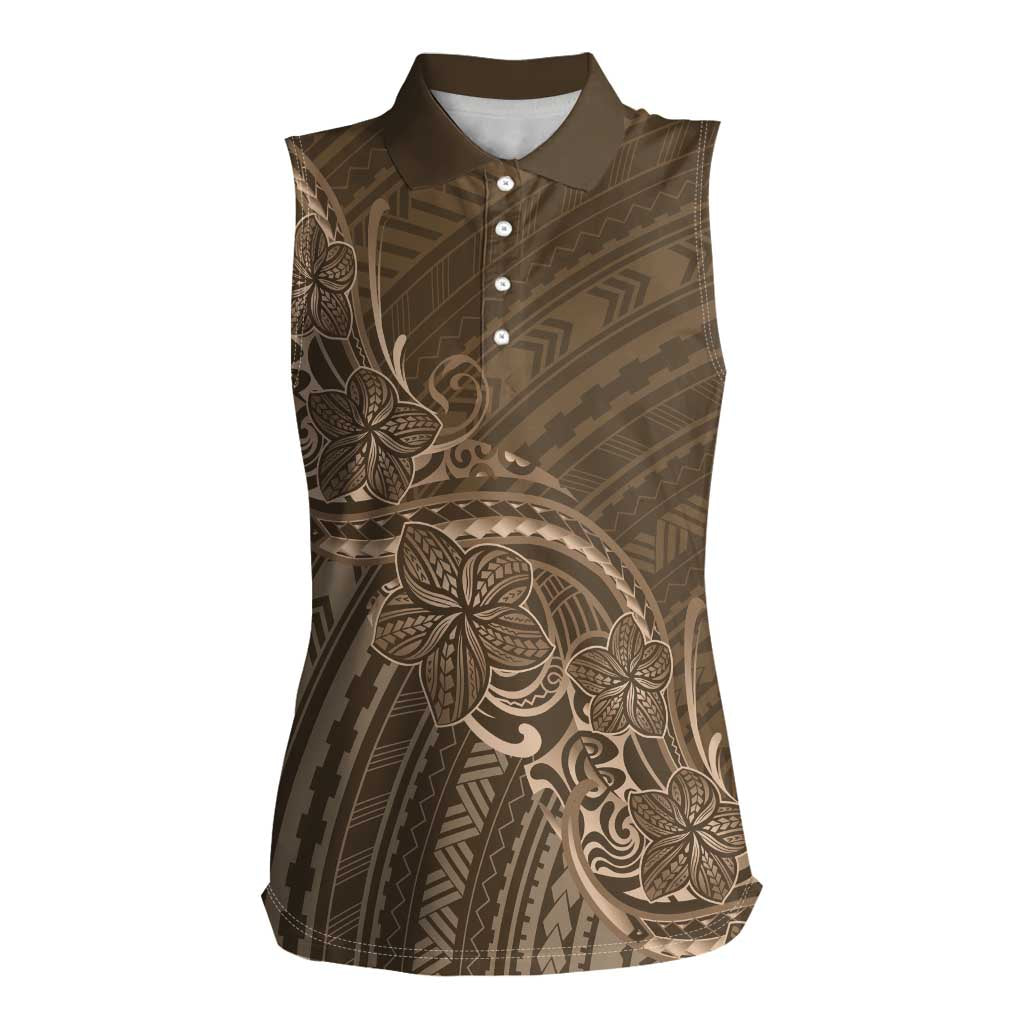Brown Polynesia Plumeria Tattoo Women Sleeveless Polo Shirt