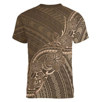 Brown Polynesia Plumeria Tattoo Women V-Neck T-Shirt