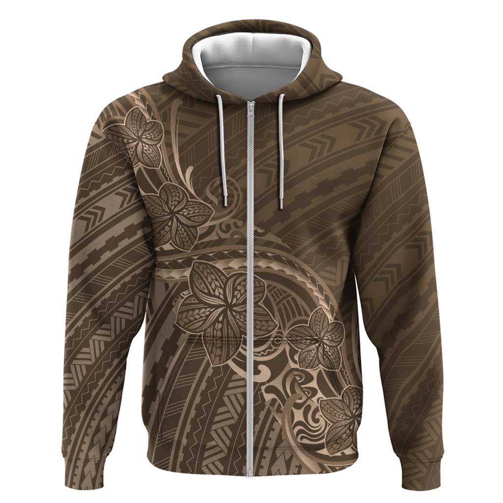 Brown Polynesia Plumeria Tattoo Zip Hoodie