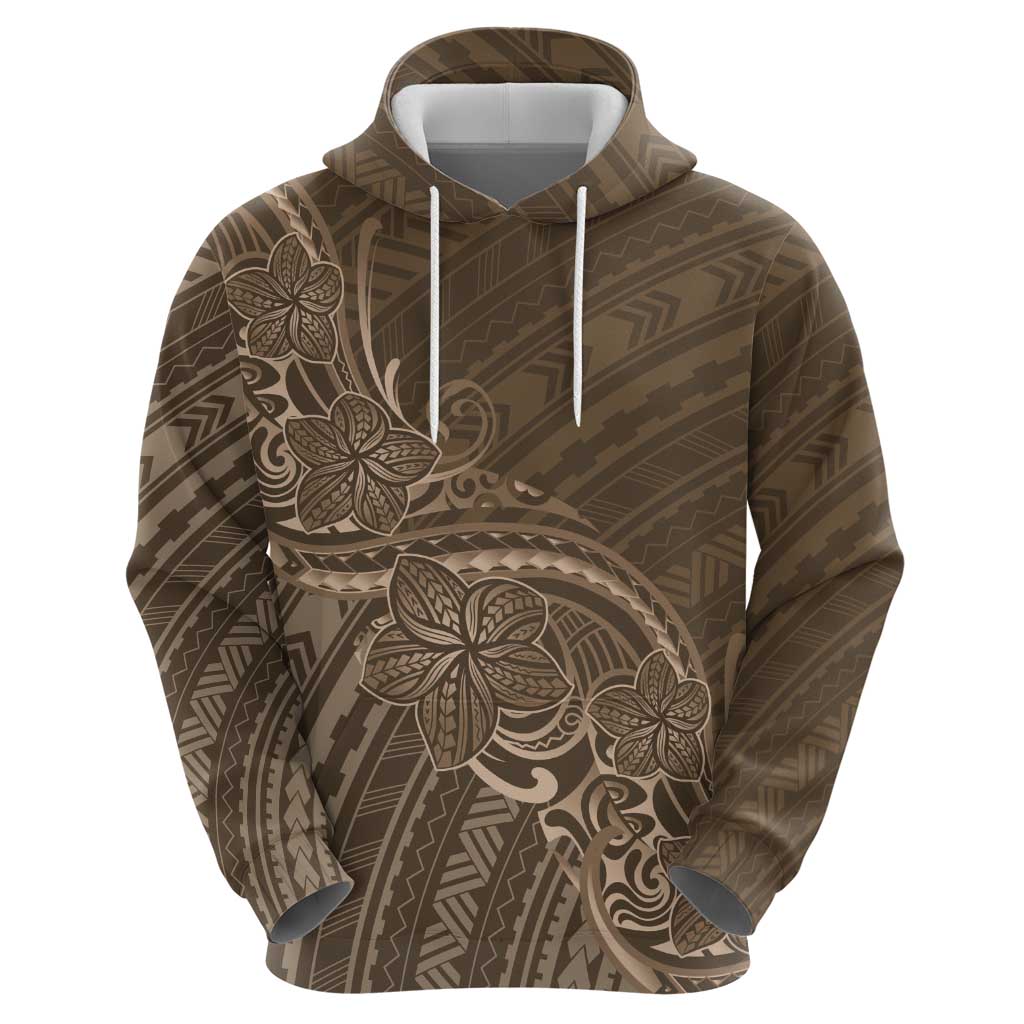 Brown Polynesia Plumeria Tattoo Zip Hoodie