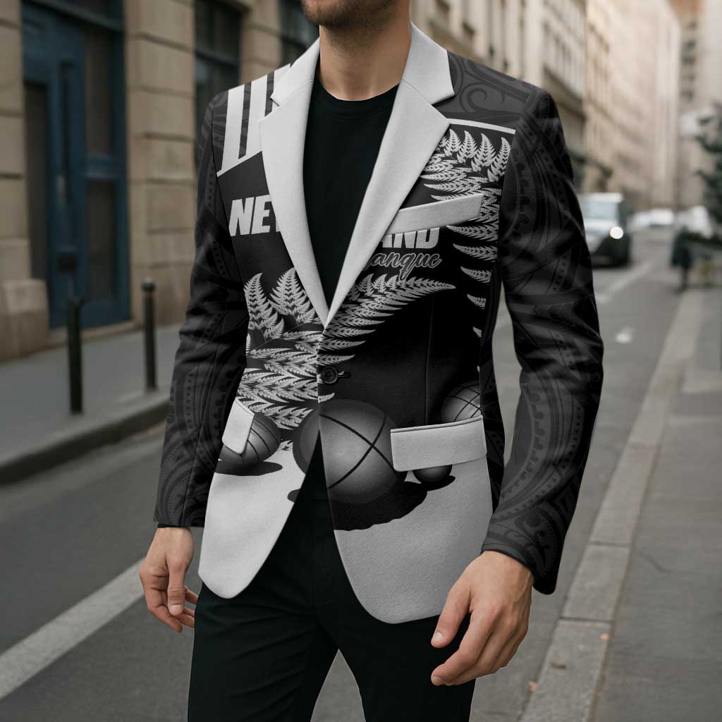 Custom New Zealand Silver Fern Petanque Blazer Aotearoa Maori Pattern