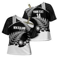 Custom New Zealand Silver Fern Petanque Cross Shoulder Shirt Aotearoa Maori Pattern