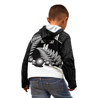 Custom New Zealand Silver Fern Petanque Kid Hoodie Aotearoa Maori Pattern