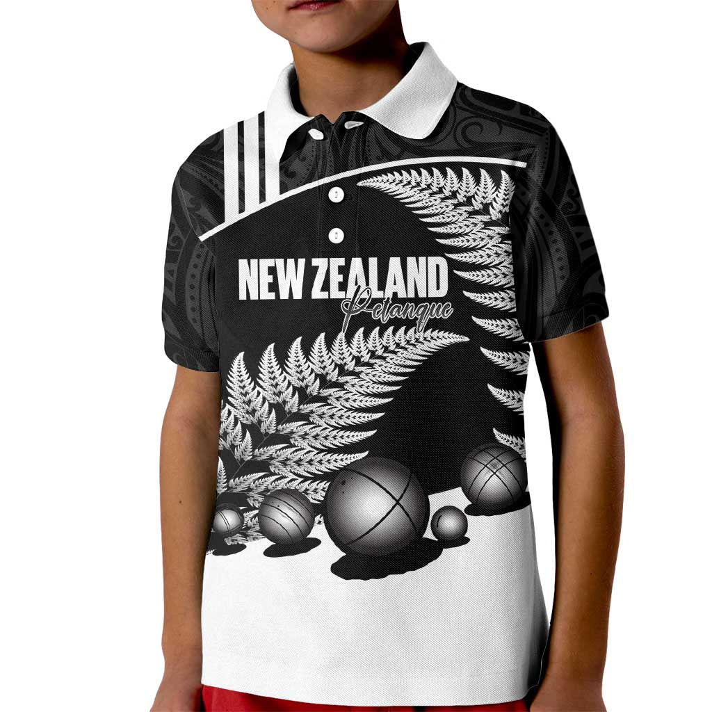 Custom New Zealand Silver Fern Petanque Kid Polo Shirt Aotearoa Maori Pattern