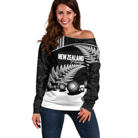 Custom New Zealand Silver Fern Petanque Off Shoulder Sweater Aotearoa Maori Pattern