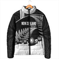 Custom New Zealand Silver Fern Petanque Padded Jacket Aotearoa Maori Pattern