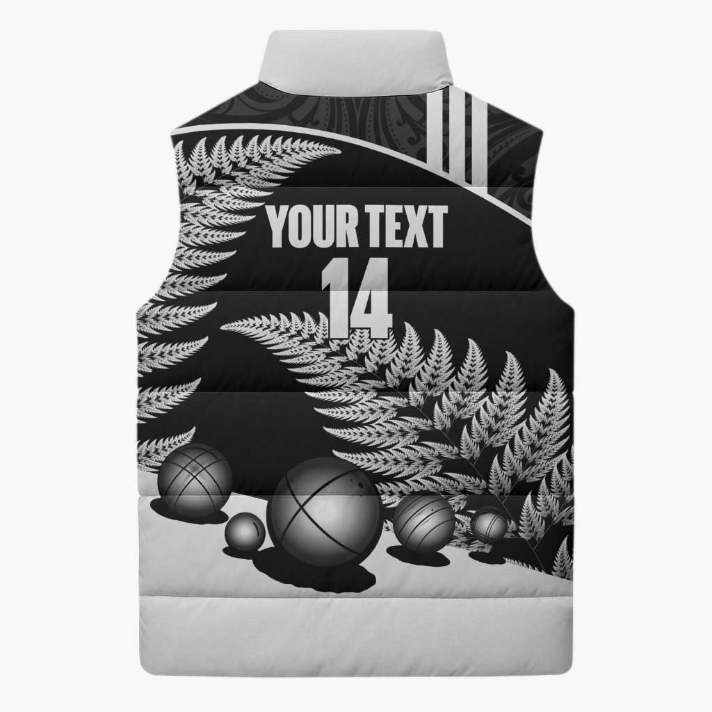 Custom New Zealand Silver Fern Petanque Sleeveless Puffer Jacket Aotearoa Maori Pattern