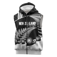 Custom New Zealand Silver Fern Petanque Sleeveless Zip Hoodie Aotearoa Maori Pattern
